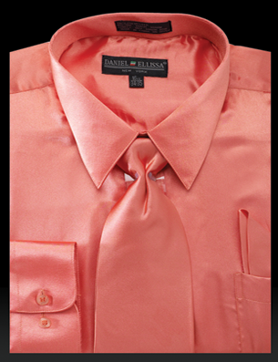 Satin Dress Shirt Regular Fit in Coral ...